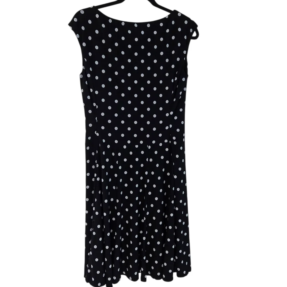 Lauren Ralph Lauren Black Midi Dress with White Dots Sz 12 - Picture 13 of 16